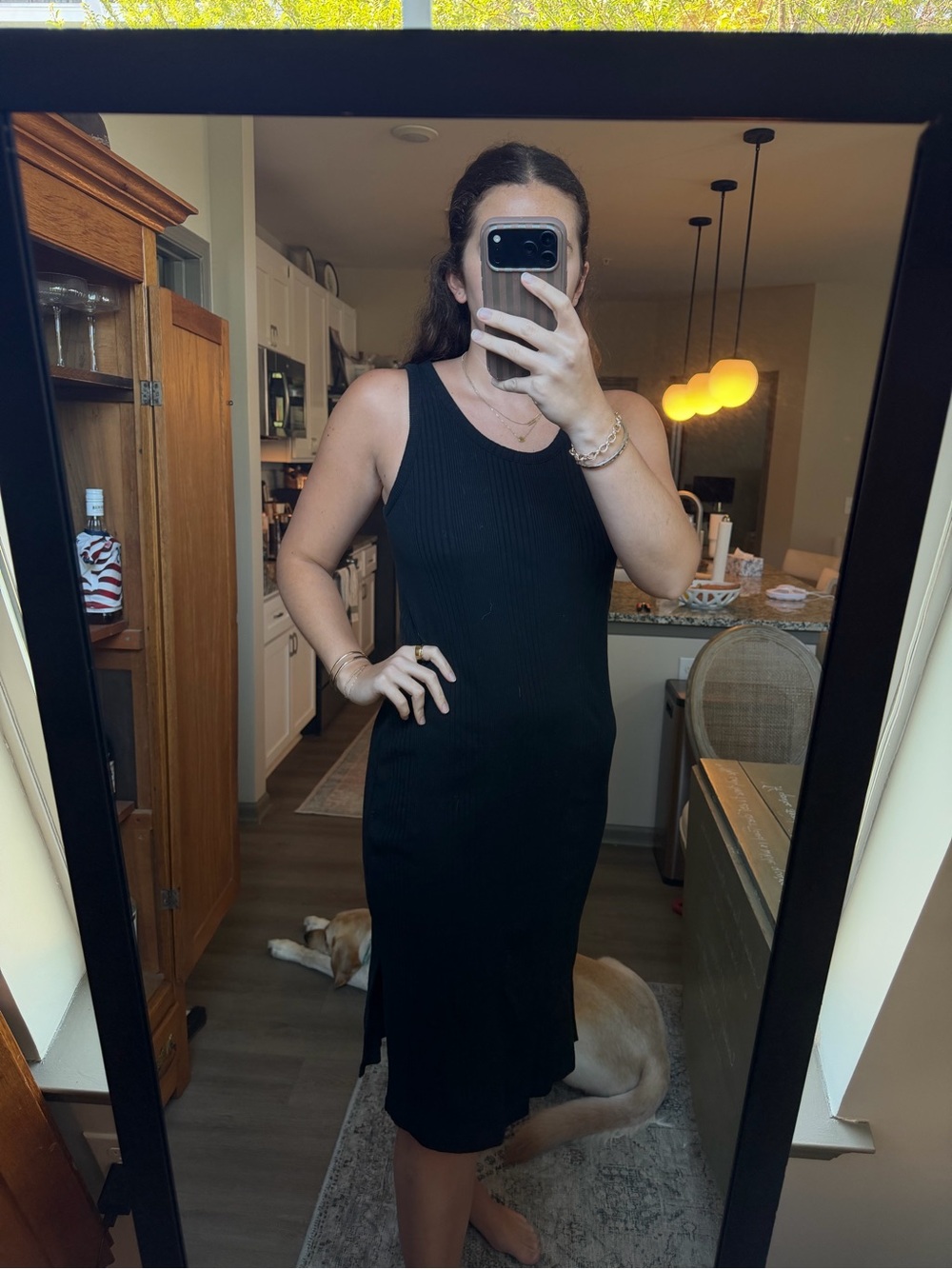 a new day Black Ribbed Midi Tank Dress